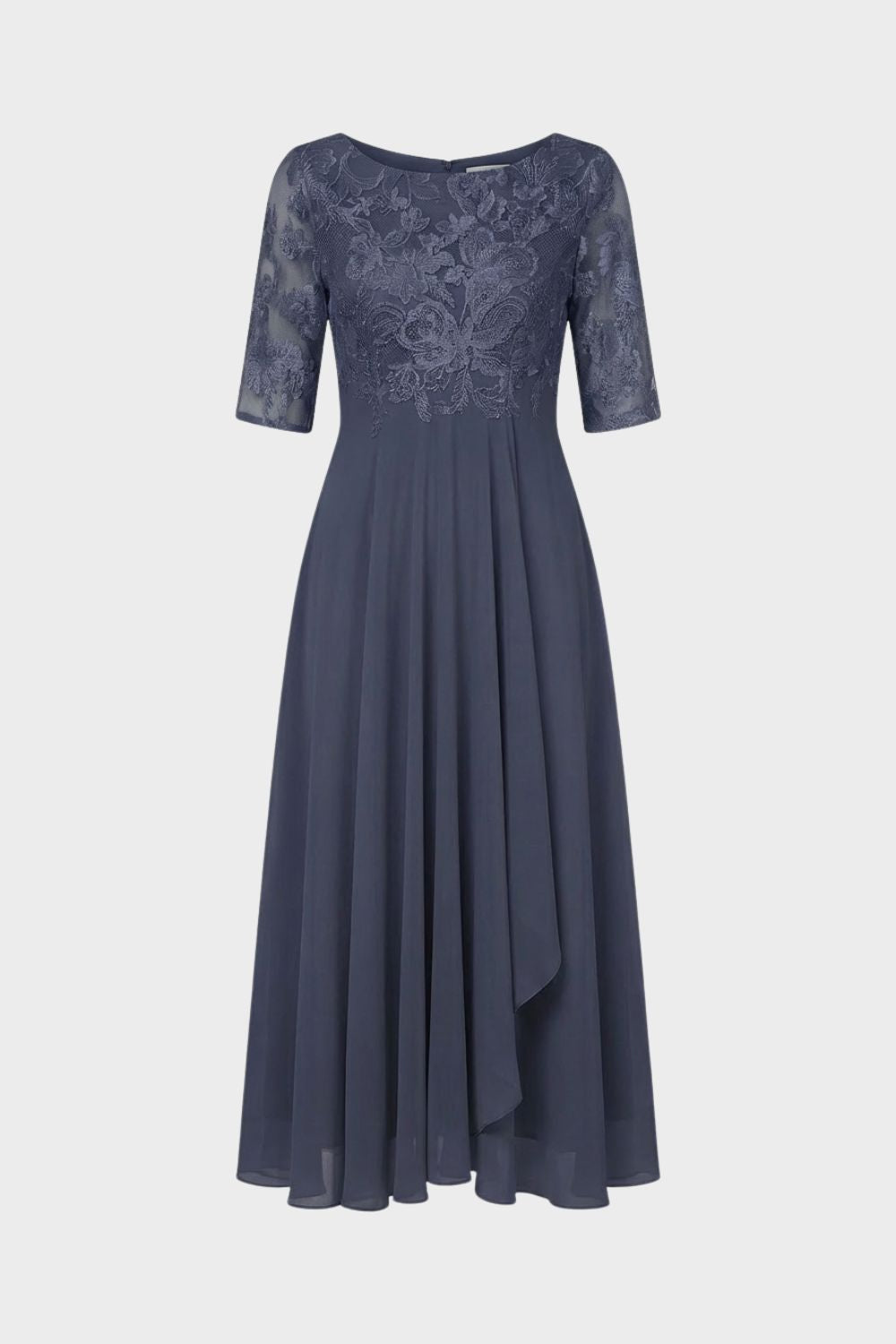 Champagne Women's Chiffon Maxi Dress with Lace Top and 3/4 Sleeves