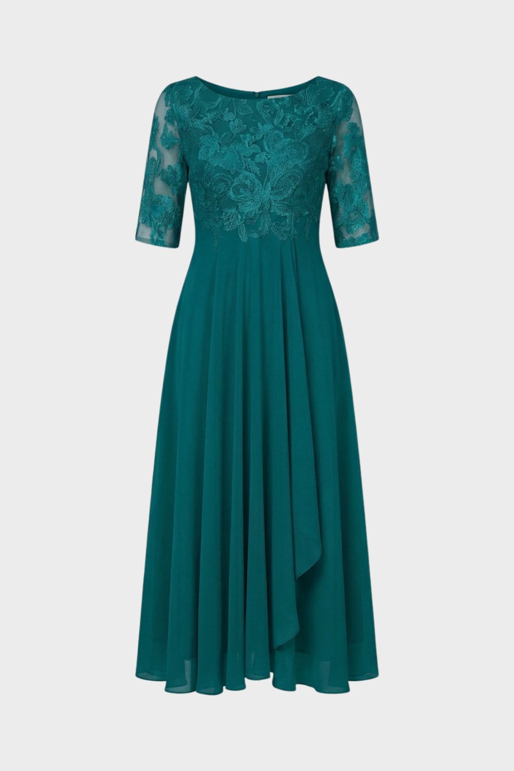 Champagne Women's Chiffon Maxi Dress with Lace Top and 3/4 Sleeves