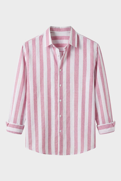 Men's Striped Long Sleeve Shirt with Kent Collar