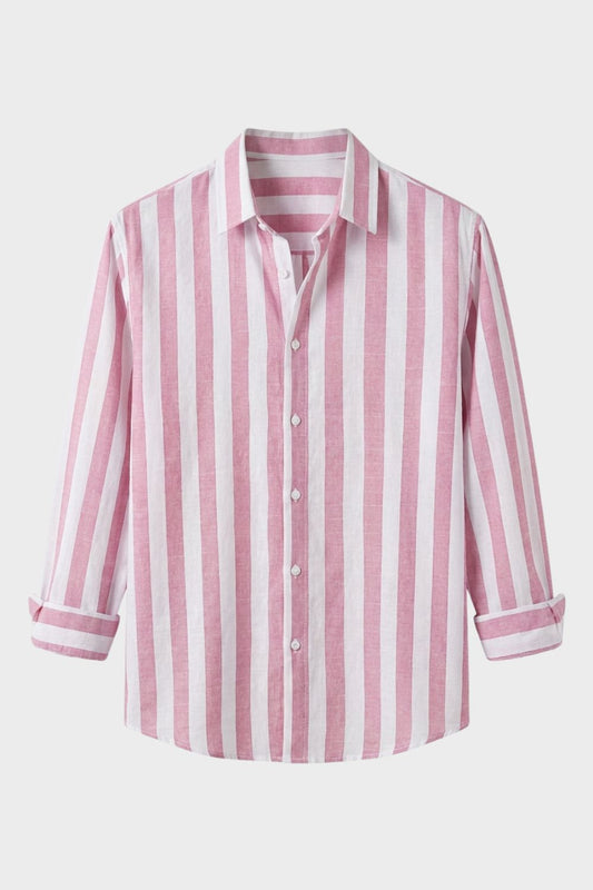 Men's Striped Long Sleeve Shirt with Kent Collar