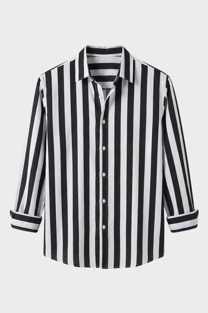 Men's Striped Long Sleeve Shirt with Kent Collar