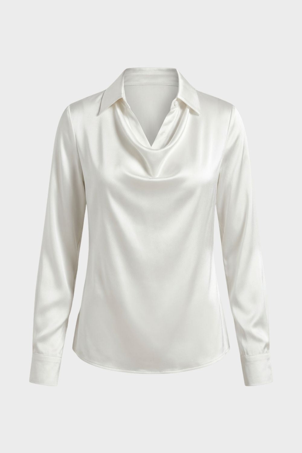 Women's Long Sleeve Waterfall Neck Blouse | Draped Front