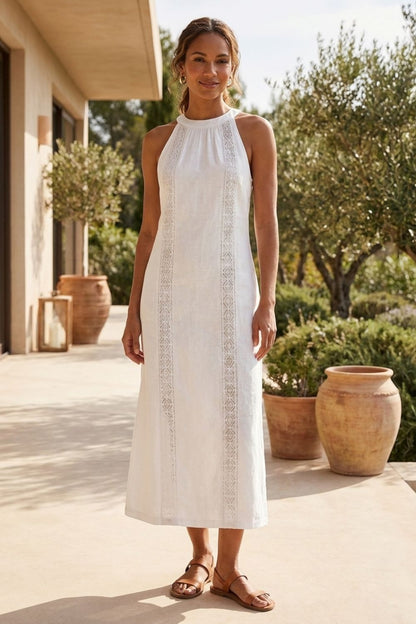 Women's Lace-Trim Linen Maxi | Slit