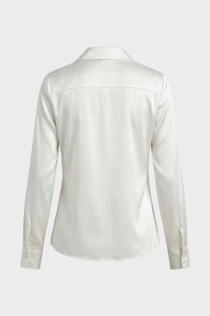 Women's Long Sleeve Waterfall Neck Blouse | Draped Front