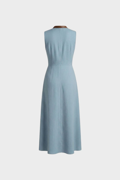 Women's Sleeveless Round Neck Belted Dress | Maxi