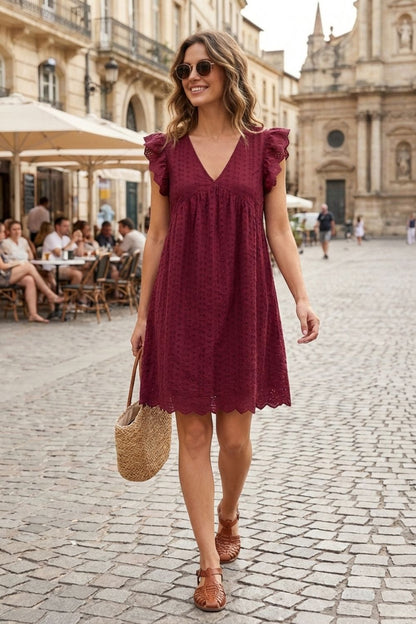 Women's V Neck Cap Sleeve | Mini Dress