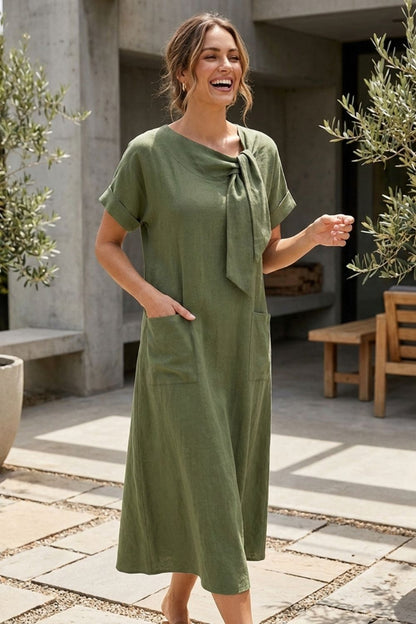 Women's Short Sleeve Round Neck Loose Dress | Maxi