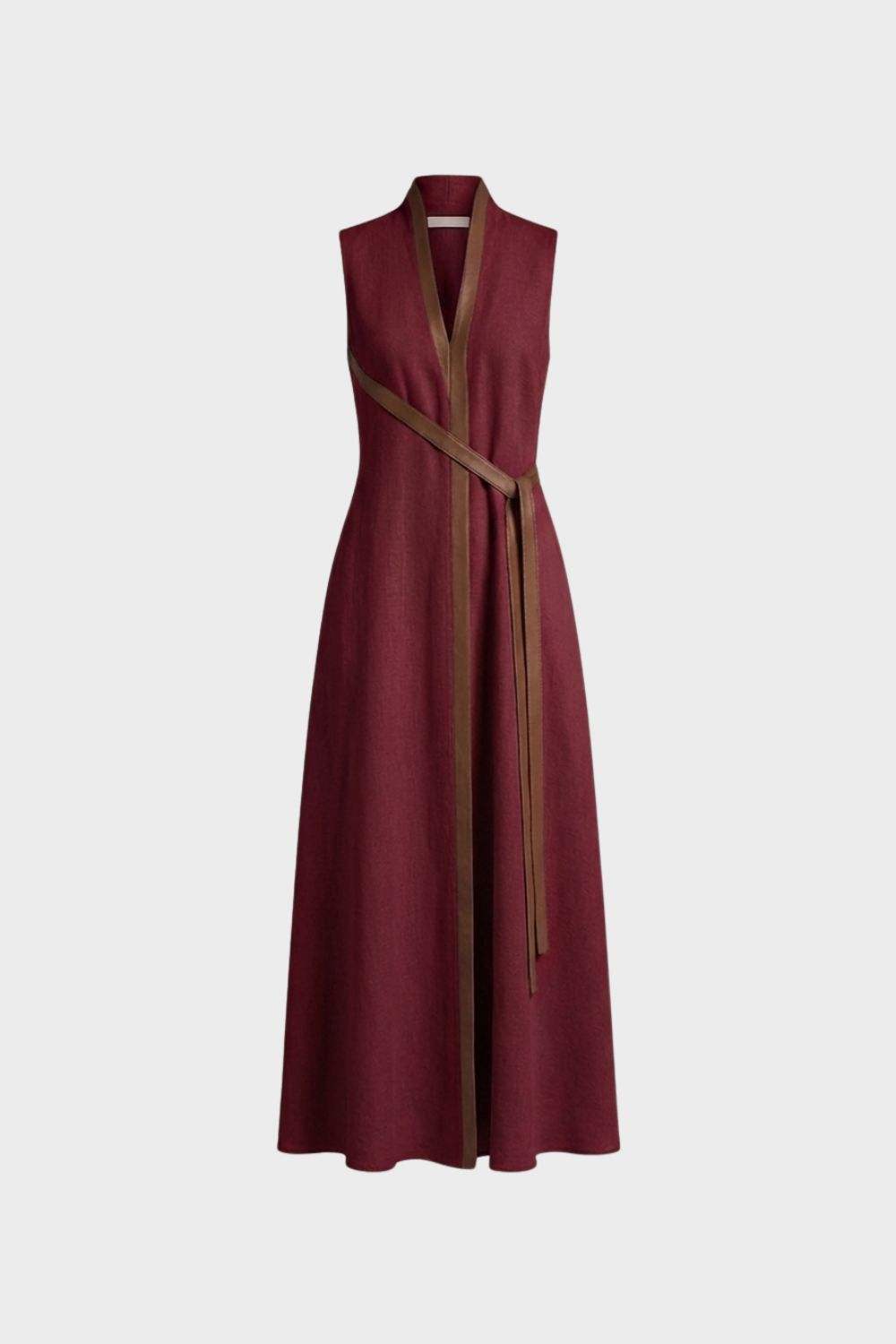 Women's Sleeveless Round Neck Belted Dress | Maxi