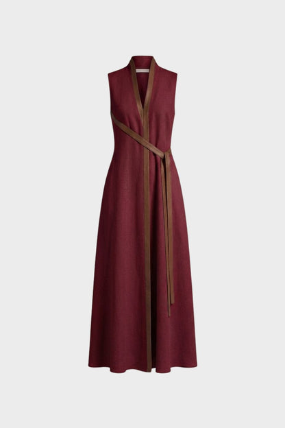 Women's Sleeveless Round Neck Belted Dress | Maxi