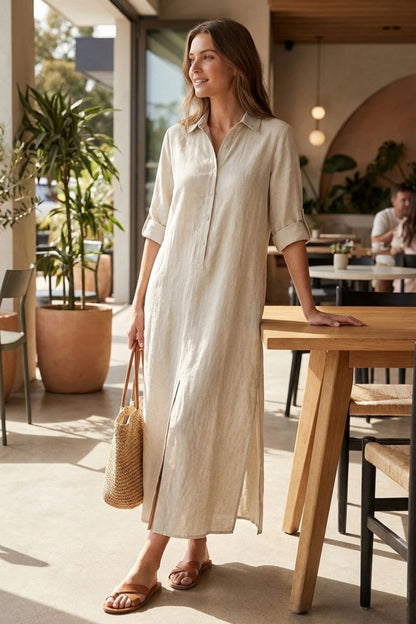 Women's Short Sleeve Shirt Style Dress | Maxi