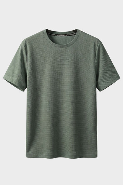 Men's Waffle Texture Crew Neck Casual Shirt | Short Sleeve