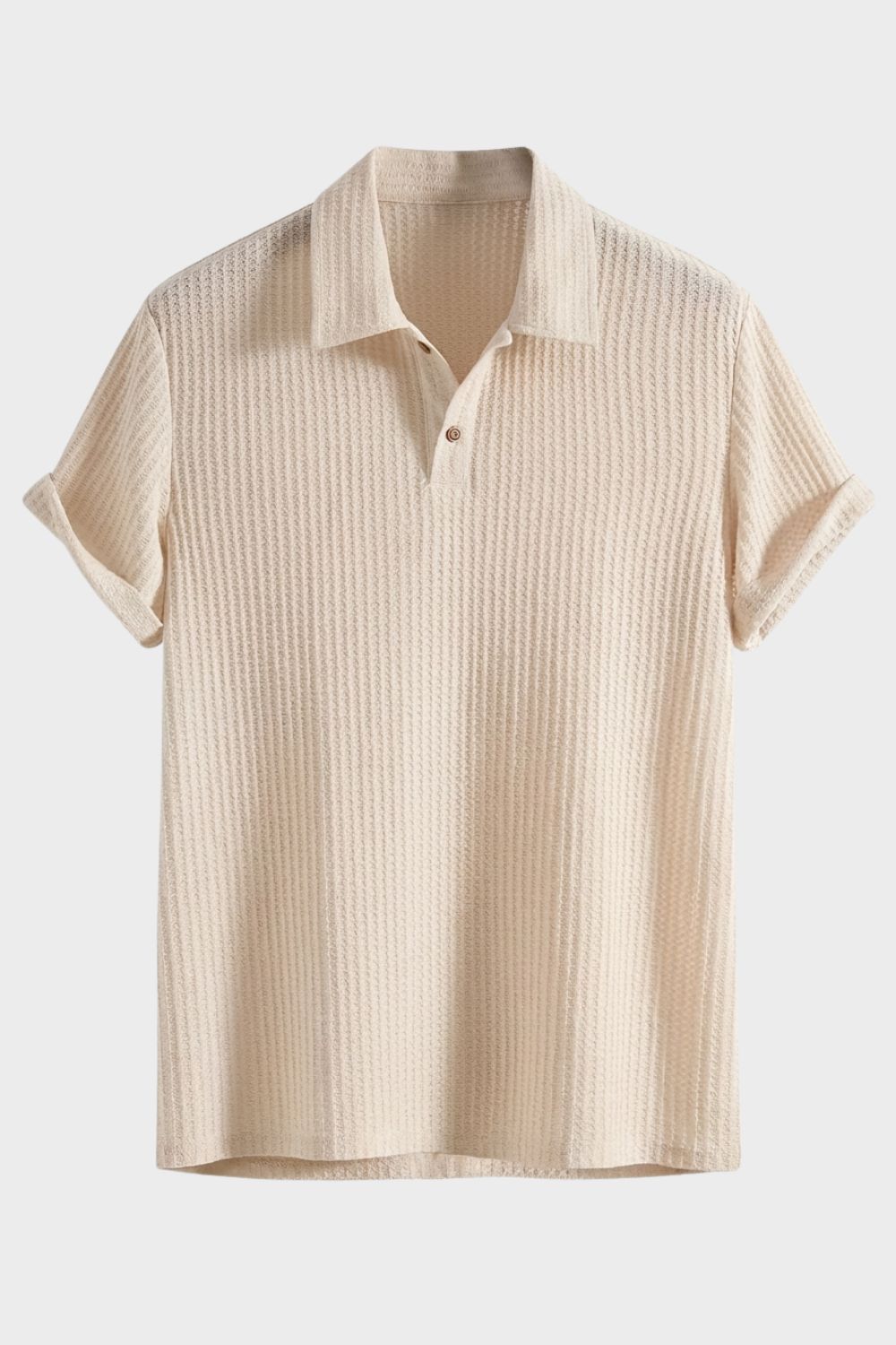 Men's Ribbed Texture Polo Collar Button Casual Shirt | Short Sleeve