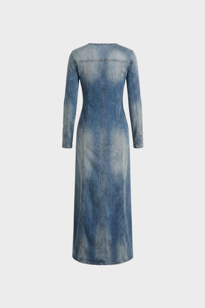 Women's Long Sleeve V Neck Button Dress | Midi