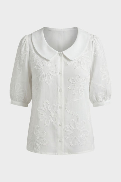 Women's Embroidered Floral Loose Fit Blouse | Round Neck