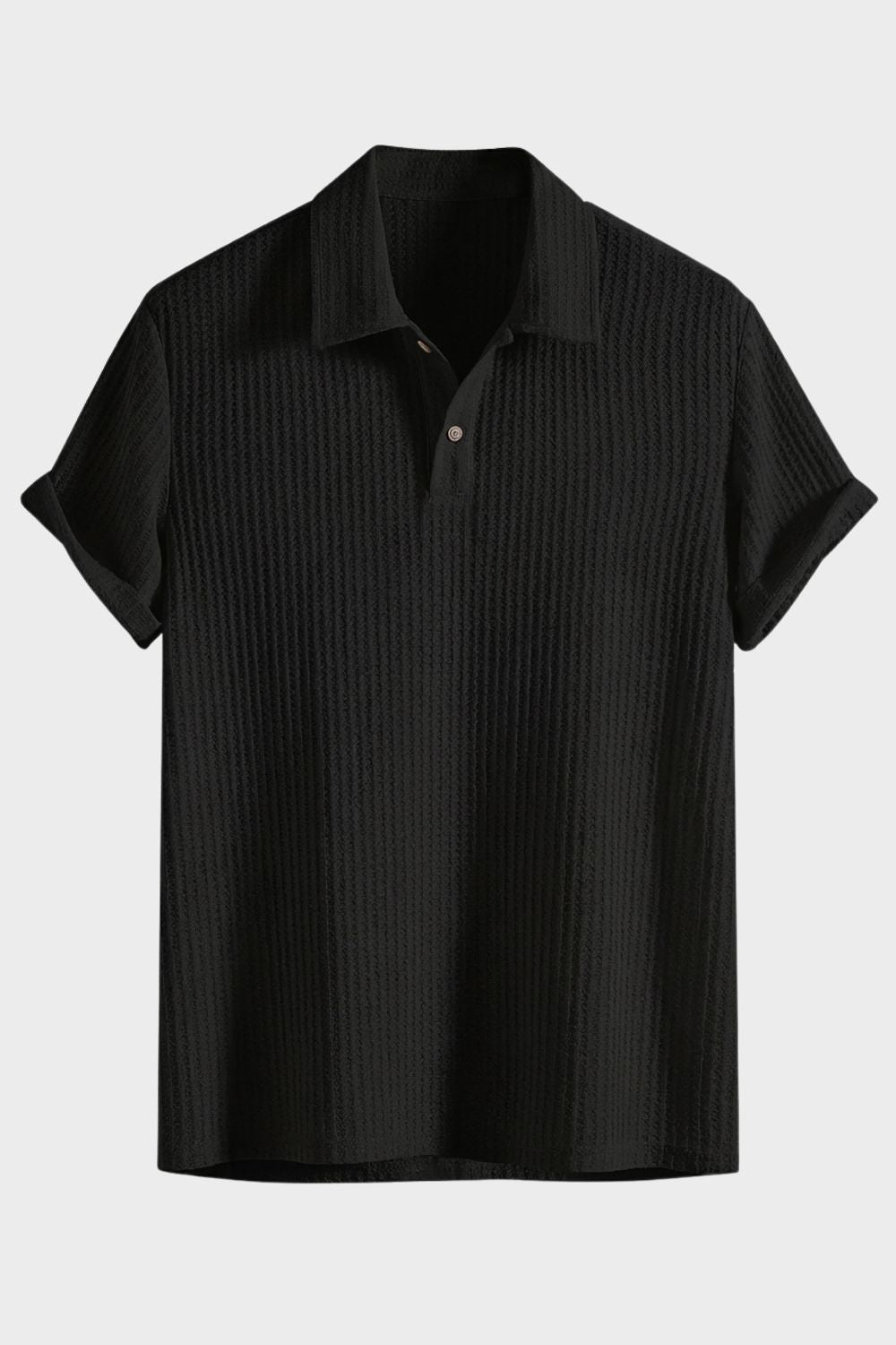 Men's Ribbed Texture Polo Collar Button Casual Shirt | Short Sleeve