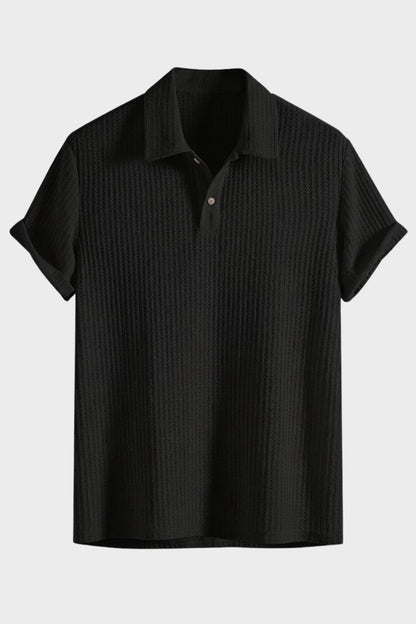 Men's Ribbed Texture Polo Collar Button Casual Shirt | Short Sleeve
