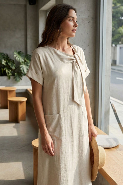 Women's Short Sleeve Round Neck Loose Dress | Maxi