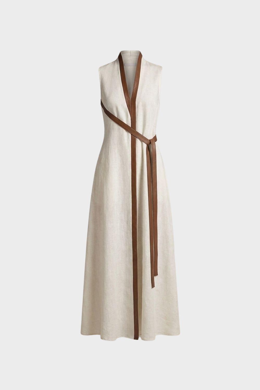 Women's Sleeveless Round Neck Belted Dress | Maxi
