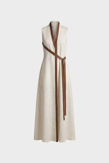Women's Sleeveless Round Neck Belted Dress | Maxi