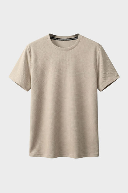 Men's Waffle Texture Crew Neck Casual Shirt | Short Sleeve