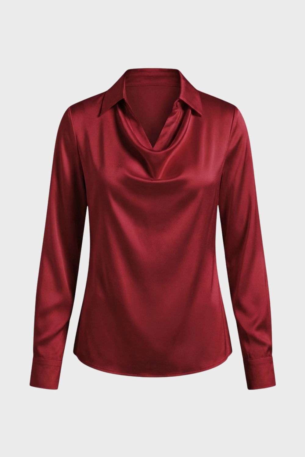 Women's Long Sleeve Waterfall Neck Blouse | Draped Front