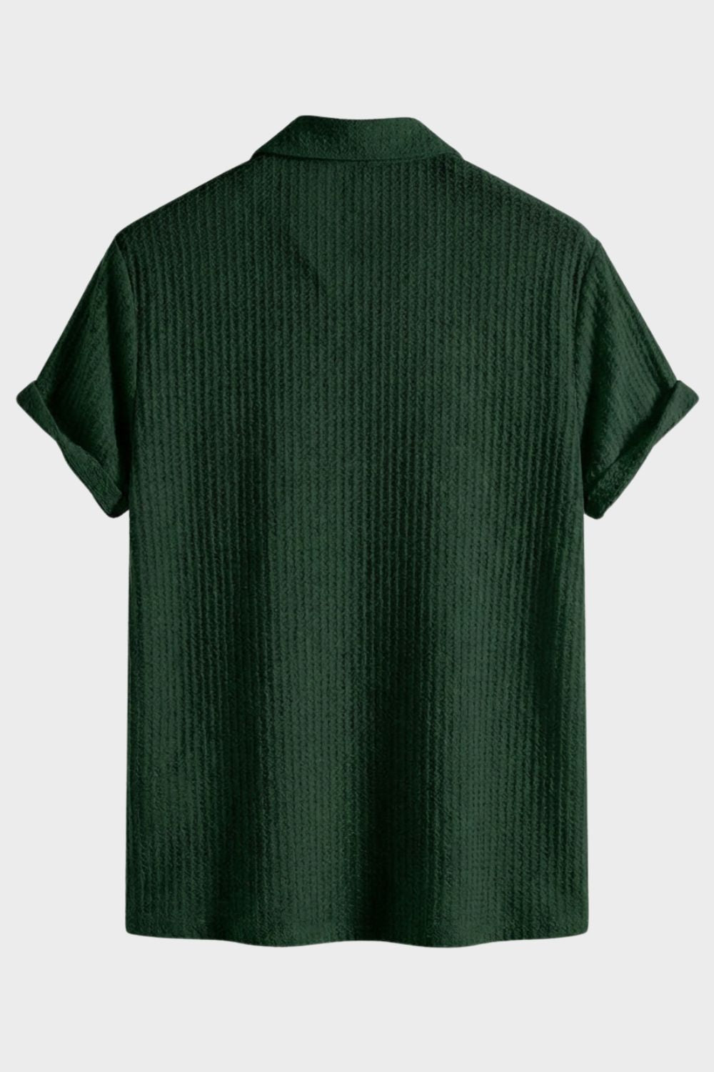 Men's Ribbed Texture Polo Collar Button Casual Shirt | Short Sleeve