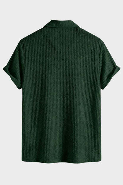 Men's Ribbed Texture Polo Collar Button Casual Shirt | Short Sleeve