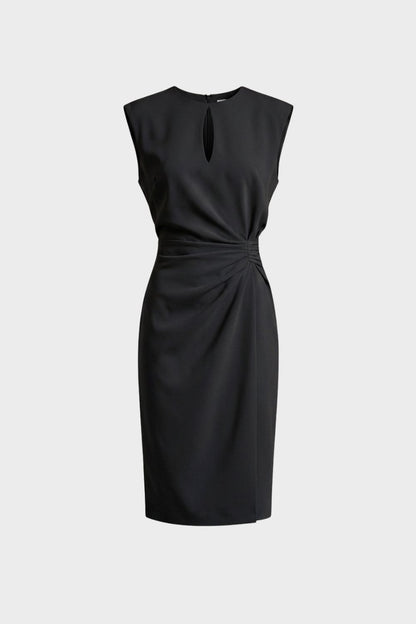 Women's Sleeveless Keyhole Neck Midi Dress | Ruched Detail