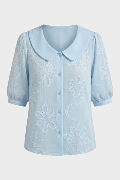 Women's Embroidered Floral Loose Fit Blouse | Round Neck