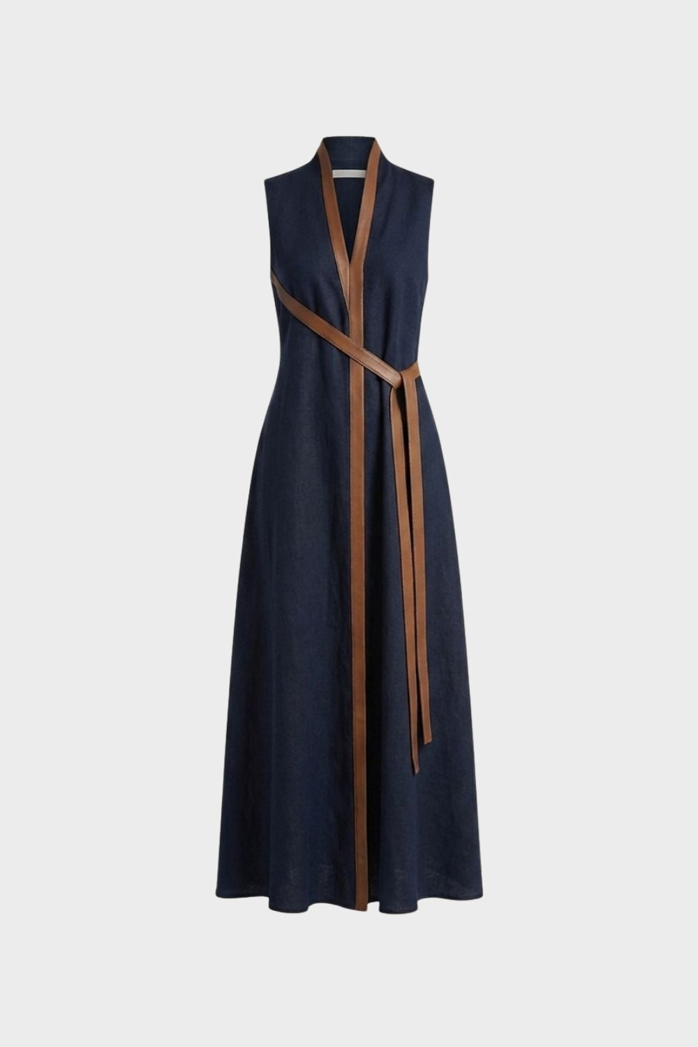 Women's Sleeveless Round Neck Belted Dress | Maxi