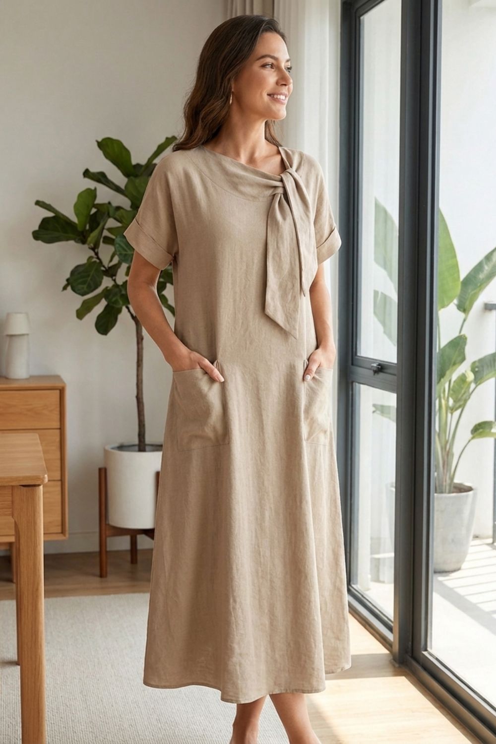 Women's Short Sleeve Round Neck Loose Dress | Maxi