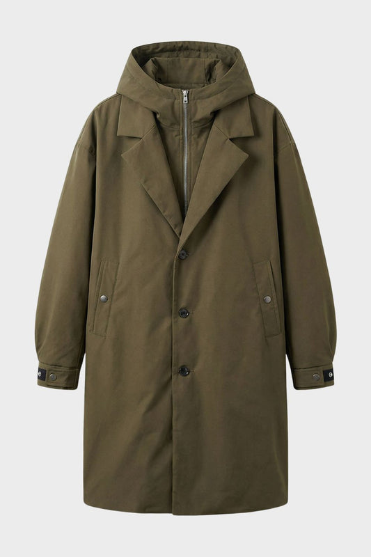 Men's Hooded Coat with Notched Collar