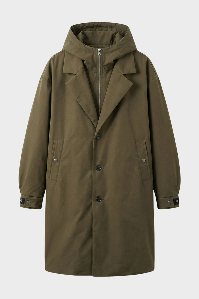 Men's Hooded Coat with Notched Collar