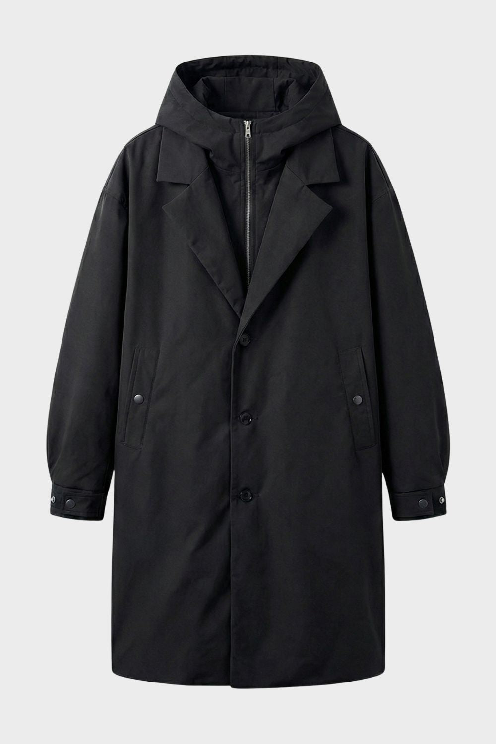 Men's Hooded Coat with Notched Collar
