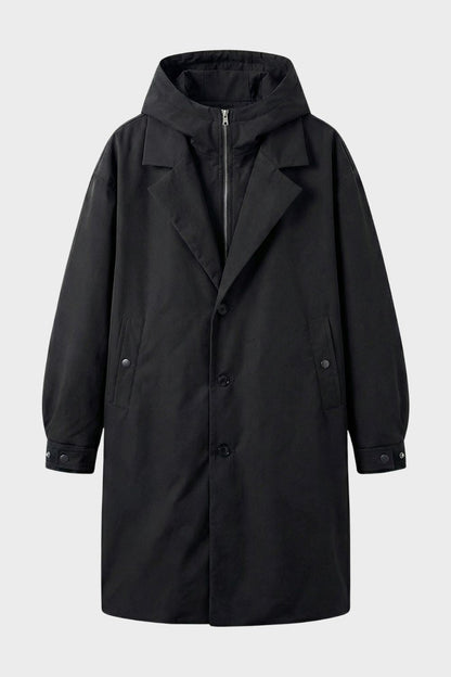 Men's Hooded Coat with Notched Collar