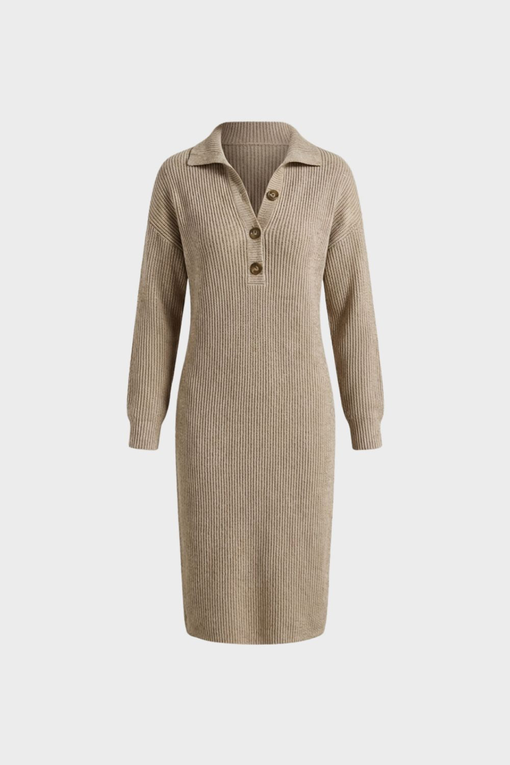 Women's Long Sleeve Collared Midi Dress | Button Front