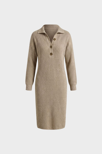 Women's Long Sleeve Collared Midi Dress | Button Front
