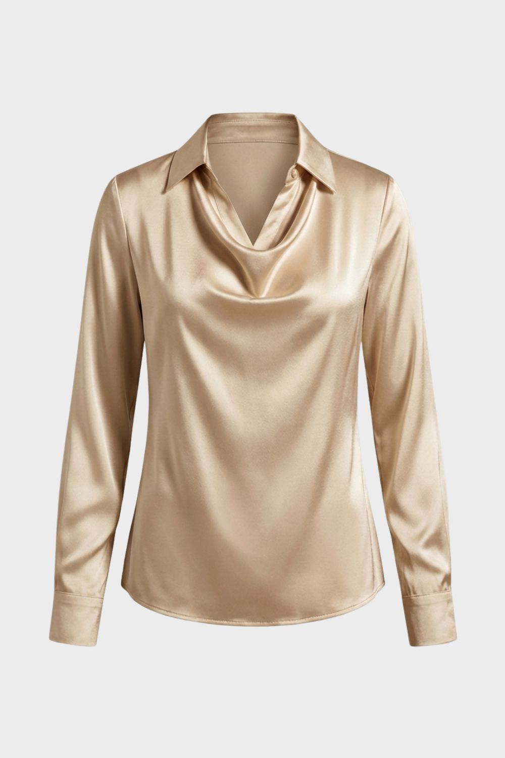 Women's Long Sleeve Waterfall Neck Blouse | Draped Front