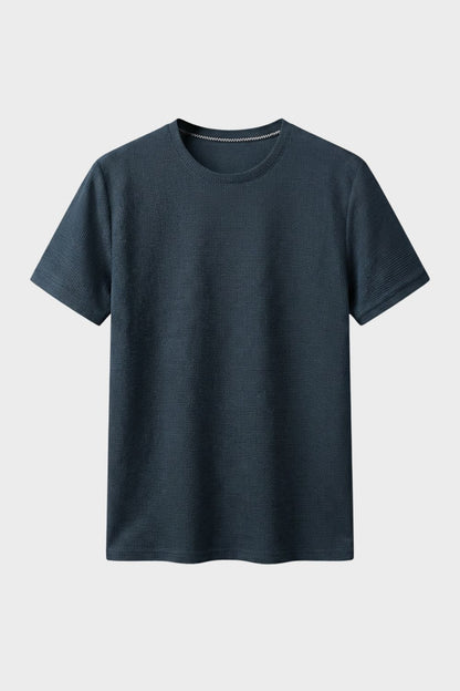 Men's Waffle Texture Crew Neck Casual Shirt | Short Sleeve
