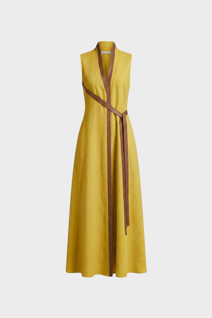 Women's Sleeveless Round Neck Belted Dress | Maxi