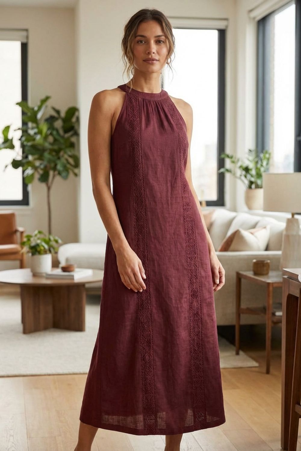 Women's Sleeveless High Neck Dress | Maxi