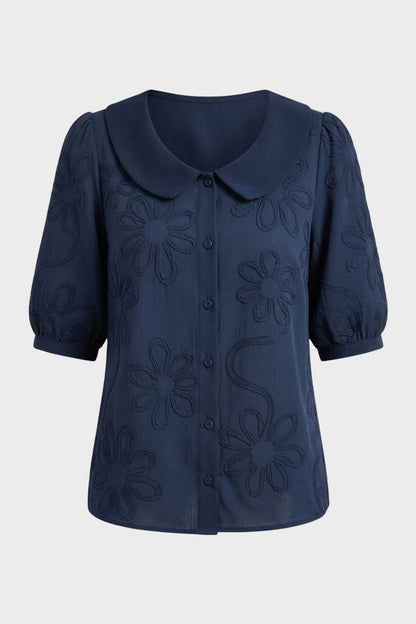 Women's Embroidered Floral Loose Fit Blouse | Round Neck