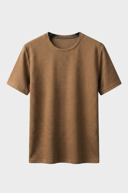 Men's Waffle Texture Crew Neck Casual Shirt | Short Sleeve