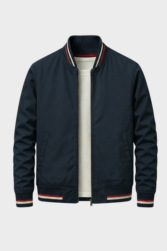 Men's Zip Bomber Jacket with Stand-Up Collar