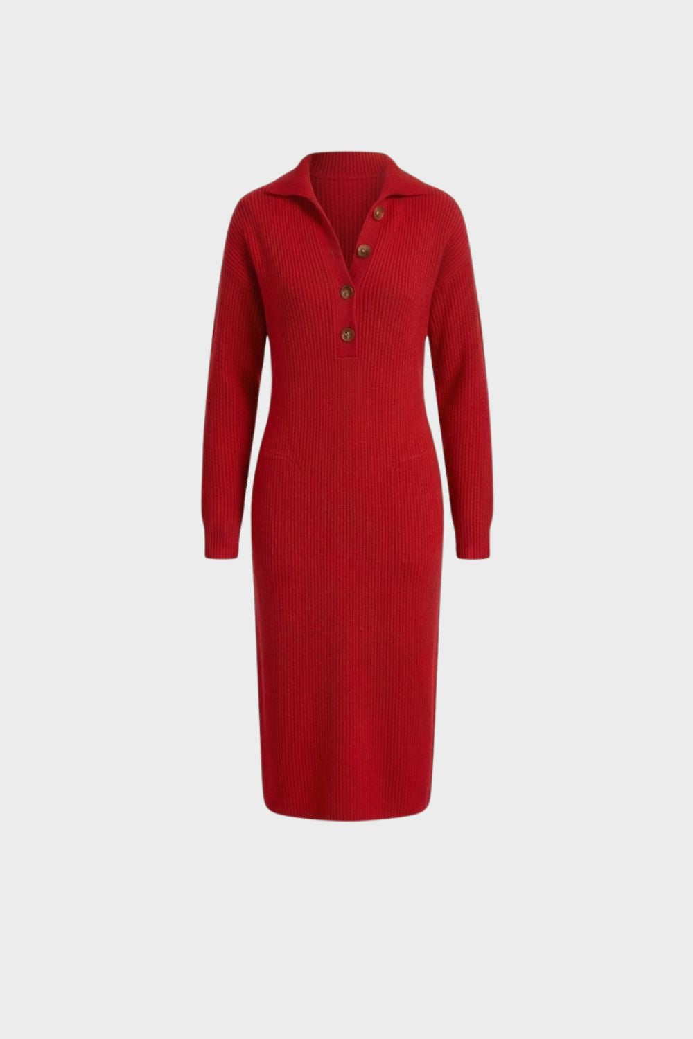 Women's Long Sleeve Collared Midi Dress | Button Front