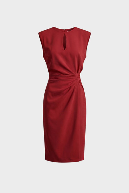 Women's Sleeveless Keyhole Neck Midi Dress | Ruched Detail