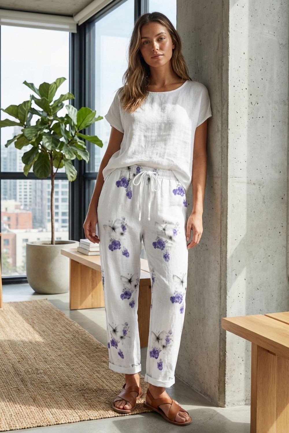 Women's Loose Fit Drawstring Pants | Striped Pattern
