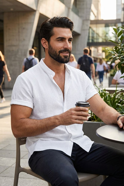 Men's Italian Style Casual Button Front Summer Shirt | Rolled Sleeve