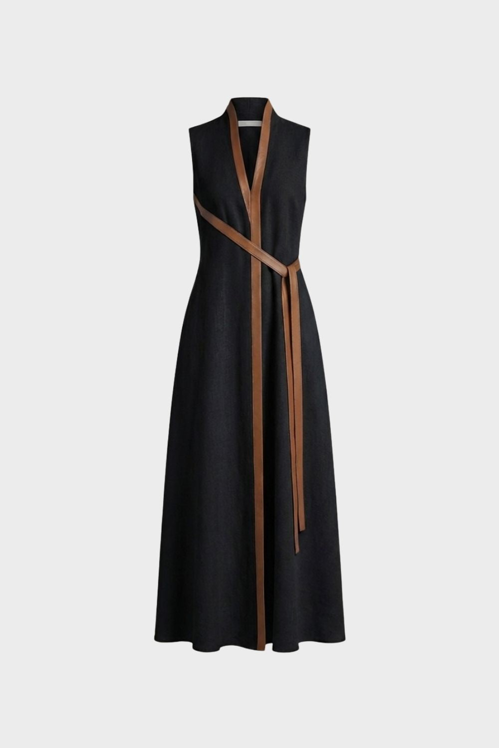Women's Sleeveless Round Neck Belted Dress | Maxi