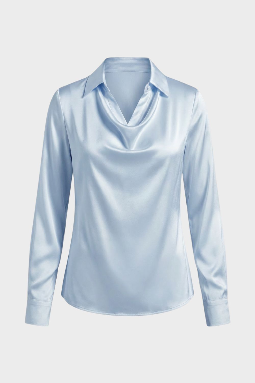 Women's Long Sleeve Waterfall Neck Blouse | Draped Front